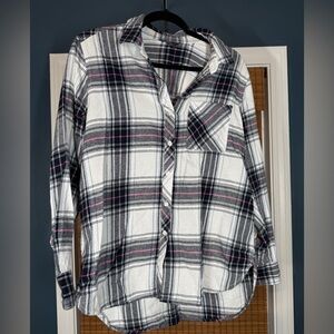 Eddie Bauer Navy and Pink Plaid Shirt